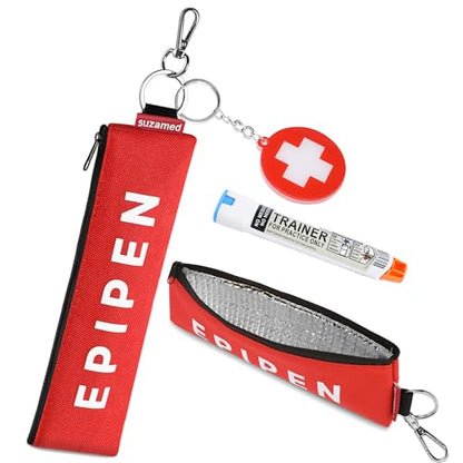 Portable EpiPen Carry Case, Insulated Emergency Medical Bag Maintain Med effectiveness, Fits 1 EpiPen, Asthma Inhaler, Auvi-Q, Allergy Medication, Travel EpiPen Holder for Adults or Kids (Red) - color: Red