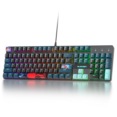 Full Size Mechanical Keyboard, Creamy Keyboard with Number Pad, 104 Keys Wired Gaming Keyboard with Red Switch, RGB Backlit for PC Laptop - color: Monster B