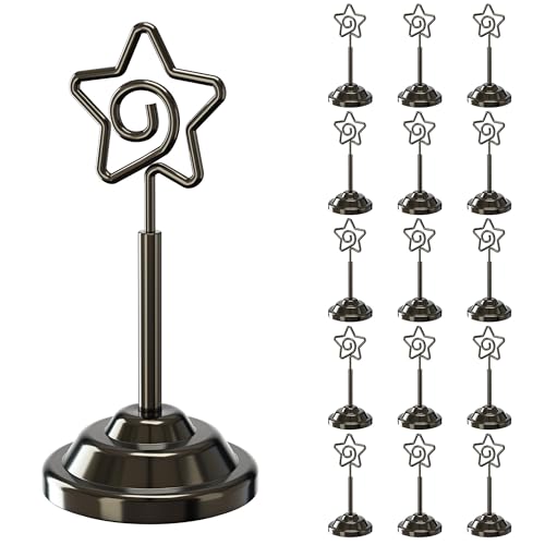 Urban Deco 16 Pieces Table Card Holder Place Card Holders 4 inches Steel Card Holders for Photos, Food Signs, Memo Notes, Weddings, Restaurants, Birthdays (Nickel Black Pentagram) - color: Nickel Black Pentagram