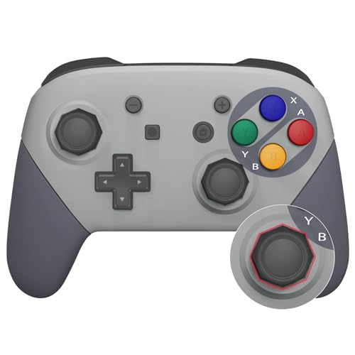 eXtremeRate SFC SNES Classic EU Style Faceplate Backplate Handles Cover, Octagonal Gated Sticks Design DIY Replacement Grip Housing Shell for Nintendo Switch Pro Controller - Controller NOT Included - color: Classic SFC SNES EU Style