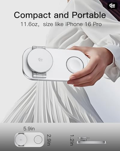 3-in-1 Charging Station for Apple Device, Qi2 25W Certified Magnetic Wireless Foldable Fast Charger Stand Compatible with MagSafe for iPhone 17e/17/16/15/14/13/12/Air Series, Apple Watch & AirPods - color: White+Silver