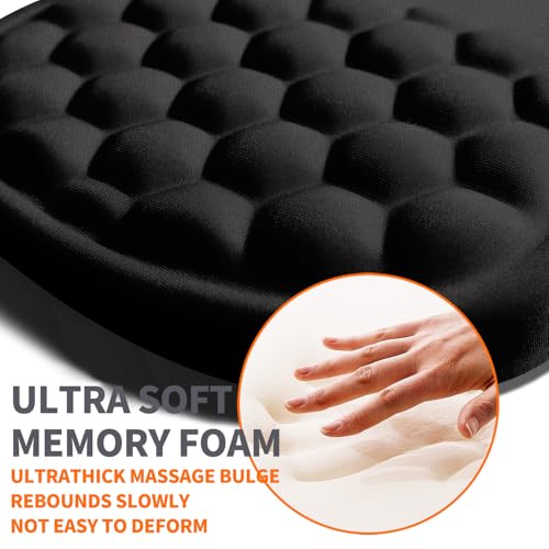 Ergonomic Joint Wrist Support Mouse Pad with Memory Foam Cushion Massage Bump, Carpal Tunnel Pain Relief Mousepad Slope Design for Wrist Rest, 11.8x7.9 in, Black - color: Black