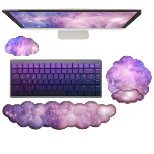 Cloud Wrist Rest Keyboard Galaxy Mouse Pad with Wrist Rest Ergonomic Space Wrist Pad Memory Foam Non-Slip Wrist Support for Computer Laptop Gaming Home Office Relief Typing Pain Gradient Pink Purple - color: 3pcs Silk Galaxy Purple