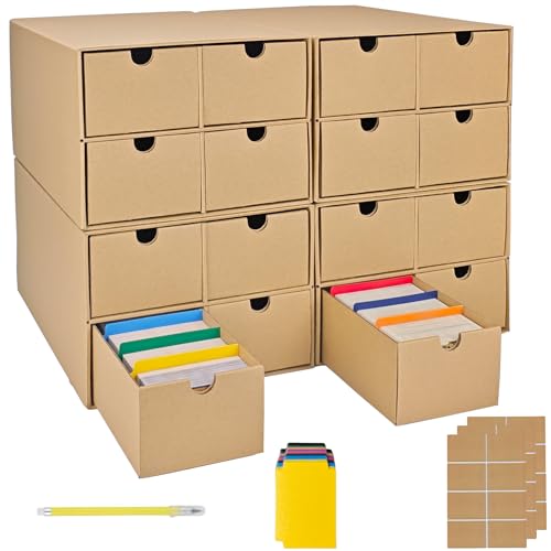 4 Sets Trading Card Storage Boxes, Includes 16-750 CT Boxes & 64 Dividers, 12000+ Trading Cards Organizer for Collectible Card Games, Sports Cards, TCG, with Labels & Pen - color: Brown-4 Set