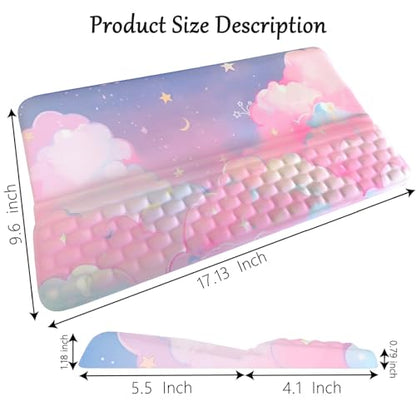 Computer Keyboard Stand Pad with Wrist Rest Pink Cloud Keyboard Pad Support with Comfortable Moon Galaxy Stars Wrist Pad Cute Girl Ergonomic Tilted Keyboard Riser Holder for Desktop Office Home - color: Silk Pink Cloud