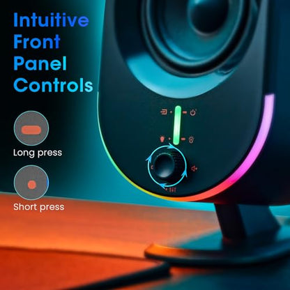 Computer Speakers, LITTOAK Bluetooth PC Speakers, AC Powered Gaming Speaker with 3 EQ Modes, Stereo Speakers with 6 RGB Modes, Aux in, Headphone, USB port Speaker for Laptop/Desktop/TV, 2*15W, 2.0 CH