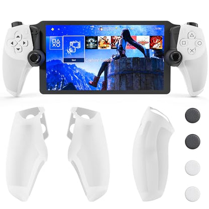 FUNDIARY Anti-Slip Silicone Skin for Ps5 Controller, PS5 Controller Accessories, Soft Protective Cover Case for PlayStation 5 Control Grip, Shockproof Grip Case with 4 Thumb Caps(White) - color: White with Whte Handle Grips