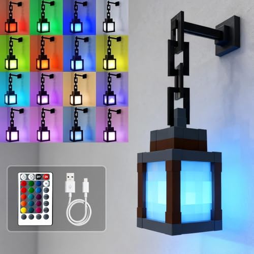 LOUHH Pixelated Lantern Night Light, 16 Color LED Wall Night Light with Remote Control - Rechargeable Retro Pixel Style Table Lamp for Game Room Kids Room Decor and Children's Gifts - color: Brown