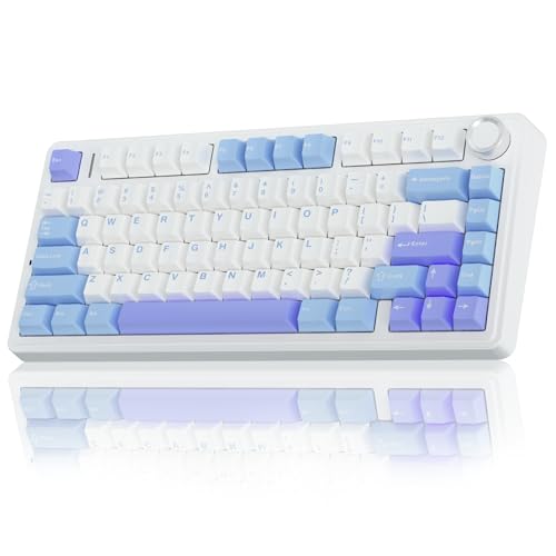 AULA F75 75% Wireless Mechanical Keyboard, Hot Swappable Creamy Keyboard, Pre-lubed Star Vector Switches RGB Backlit Gaming Keyboards, 2.4GHz/Type-C/BT5.0(White&Blue&Purple) - color: White&Blue&Purple