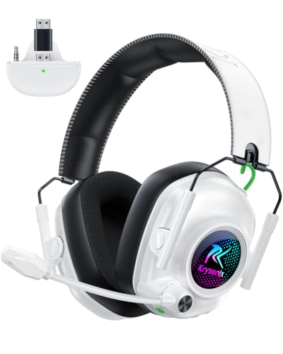 Krysenix Wireless Gaming Headset with Noise Canceling Mic for Xbox, PS5 | Low latency<20ms|Dual Mode (2.4GHz+BT)丨Compatible: PC/PS5/PS4/Switch/Mac/Tablet/Phone丨50H Battery丨Foldable Design - color: White for XBOX