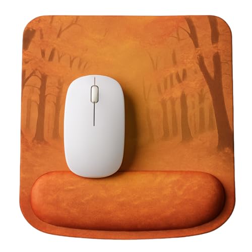 Ergonomic Memory Foam Mouse Pad with Wrist Support, Orange, Ultra-Smooth Surface, Anti-Slip Base (Fall Trees, Medium) - color: Fall Trees