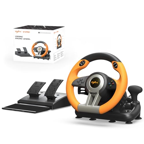 PXN V3 Pro Gaming Steering Wheel with Pedals | Dual Motor Vibration Feedback, Beginner Sim Racing Wheel for PC, PS4, Xbox Series S, Xbox Series X, Xbox One and Switch - color: Orange