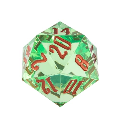 55mm 20 Sided DND Dice, Giant D20 D&D Polyhedral Dice Large D20 with Die Gift Box for D&D, RPG Table Games (Transparent Green) - color: Transparent Green Gold Number