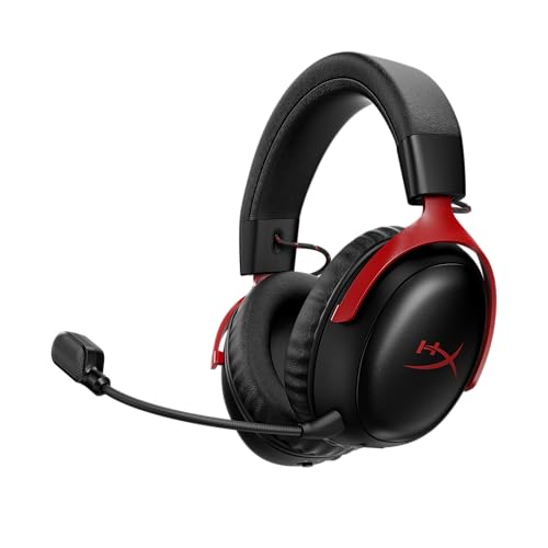HyperX Cloud III S – Wireless Gaming Headset, 2.4GHz, Bluetooth, Battery Life up to 120 Hours 2.4GHz / 200 Hours Bluetooth, 53mm Angled Drivers, 10mm Detachable Mic, Customizable – Black/Red | Up to 120h and 200h, 53mm Angled Drivers, Detachable 10mm Boom