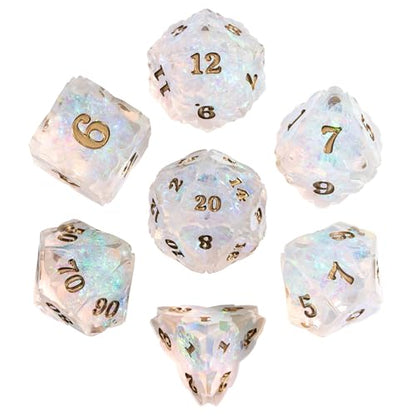 Cusdie Sharp Edge DND Dice, 7 PCS Shamrock DND Dice Set D&D D20 D12 D10 D8 D6 D4, Handcrafted Polyhedral Dice Set for RPG and Other Table Games(Transparent) - color: Transparent