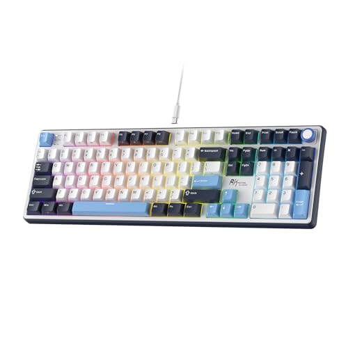 RK ROYAL KLUDGE X104 Wired Full Size Mechanical Gaming Keyboard, Metal Knob | Creamy Keyboard with Number Pad,104 Keys RGB Computer Keyboard Hot Swappable Linear Switch, Online Software for Wins/Mac - color: Star Blue, size: Silent Linear Switch
