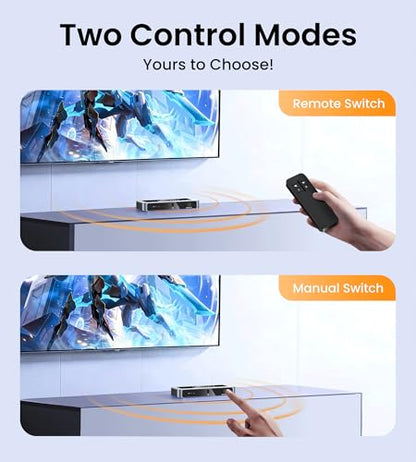 HDMI 2.1 Switch 8K@60Hz 4K@120Hz 2 in 1 Out with Remote | Works with PS5, Xbox Series X/S, Fire Stick, PC, Blu-ray players and other HDMI 2.1 devices