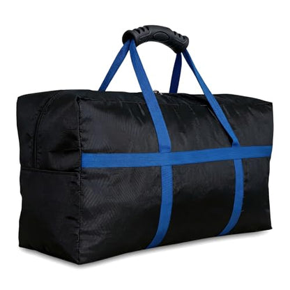 56 Inch Travel Duffel Bag, Heavy Duty 600D Foldable Large Capacity | 600D Water-Resistant Fabric, Reinforced Seams. Padded Handle & Blue Webbing. Folds Flat. For Camping, Gym, Sports & Travel. - size: 56"(L)*15"(W)*27"(H)