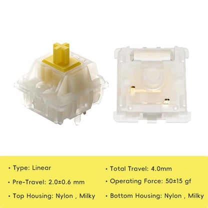 Gateron Milky Yellow Pro V2 Switches, Pre-lubed Linear 5 pin for All MX Mechanical Keyboard (90PCS, Milky Yellow Pro) - color: Milky Yellow Pro V2, size: 90pcs
