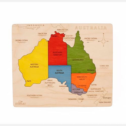 Australia Map Wooden Jigsaw Puzzle for Kids | 6 Puzzle Pieces | Learning & Educational Toy Gift for Boys & Girls Ages 3 Years and Above - style: Australia Map