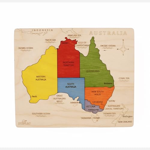 Australia Map Wooden Jigsaw Puzzle for Kids | 6 Puzzle Pieces | Learning & Educational Toy Gift for Boys & Girls Ages 3 Years and Above - style: Australia Map