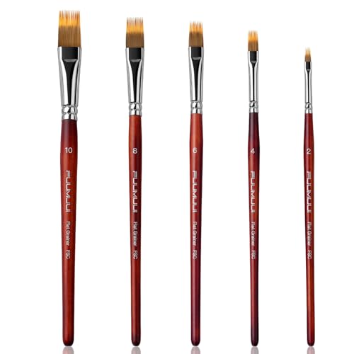 5pcs Dual-Layer Grainer Brush Set- Fuumuui Professional Synthetic Flat Comb Brushes for Unique Texture Painting Perfect for Artists Acrylic, Watercolor and Oil - color: Red