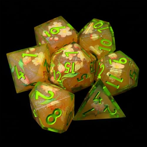 XENOLUX Resin DND Dice Set for Dungeons and Dragons - Polyhedral Floral RPG Dice for Tabletop Board Games(L18) - color: L18