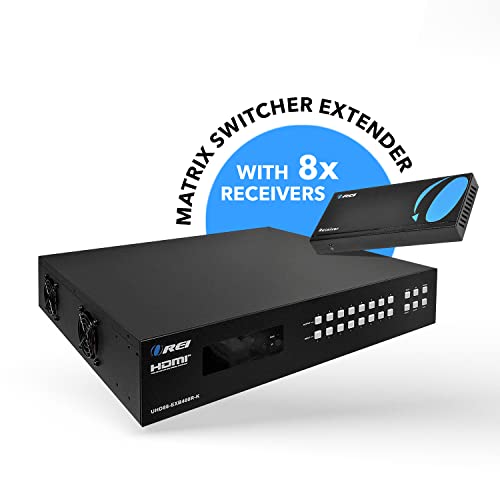 OREI 8x8 HDMI Extender Matrix 4K@60Hz 400ft HDBaseT PoC IR CEC EDID RS-232 | HDBaseT 8x8 Matrix Extender, HDMI Matrix Ethernet – 18Gbps, Dolby Vision, Audio De-Embedding, Web GUI, OLED Display - size: 8x8