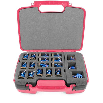 CASEMATIX Miniature Storage Hard Shell Miniature Figure Case - 30 Slot Figurine Minature Carrying Case with Customizable Foam for Large Miniatures for Warhammer 40k, DND and More, Pink Shell