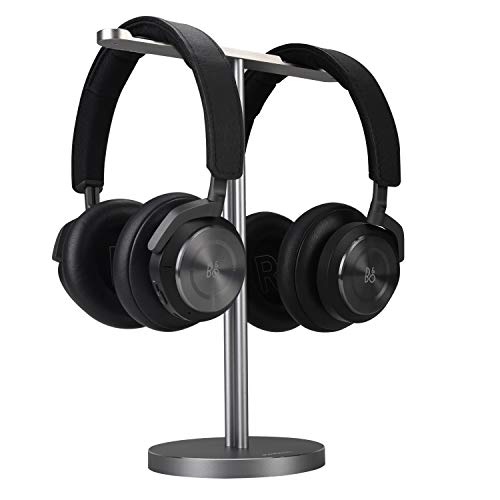 JOKItech Double Headphones Stand, Aluminum Alloy Desk 3 Headsets Holder Supporting Desktop Earphone Hanger Mount Storage Rack with Heavy Base for Home and Office Display Spacegrey - color: Spacegrey