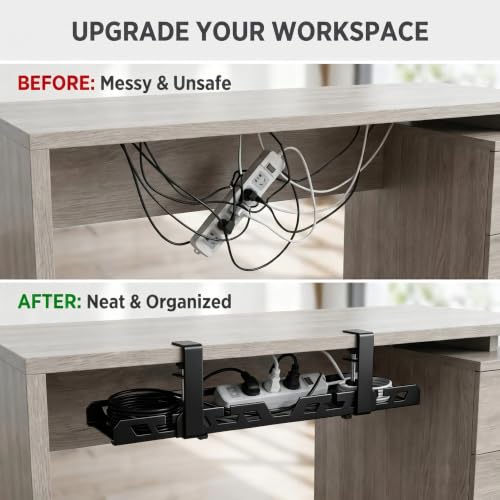 Under Desk Cable Management Tray 15.3-23.6 Inches Bidirectional Extendable Metal Cable Organizer with Clamp Mount, No Drill Wire Management System for Home Office & Gaming Desk(Black) - color: black