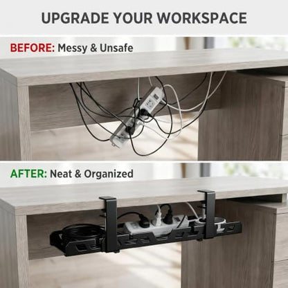 Under Desk Cable Management Tray 15.3-23.6 Inches Bidirectional Extendable Metal Cable Organizer with Clamp Mount, No Drill Wire Management System for Home Office & Gaming Desk(Black) - color: black