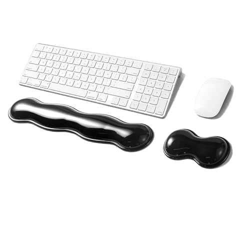Gel Keyboard Wrist Rest Set, Clear Wrist Rest for Keyboard and Mouse, Ergonomic Keyboard Mouse Wrist Rest for Typing Pain Relief, Suitable for Office, Gaming, Computer, Laptop - Black - color: Wavy Black Set