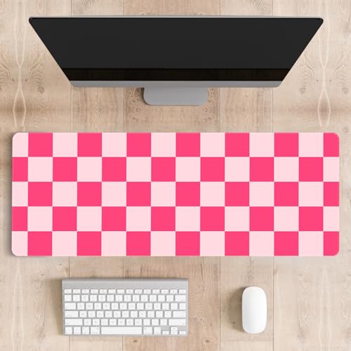 Mousepad Desk Mat Gaming Large Keyboard Cute Office Desktop Computer Laptop Checkered XXL Long Giant Big Kawaii Aesthetic Girly Pretty Design Women Girl Gamer Oversized Wide 30x12'' Mousepad - color: Pink Plaid