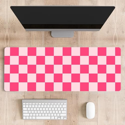 Mousepad Desk Mat Gaming Large Keyboard Cute Office Desktop Computer Laptop Checkered XXL Long Giant Big Kawaii Aesthetic Girly Pretty Design Women Girl Gamer Oversized Wide 30x12'' Mousepad - color: Pink Plaid
