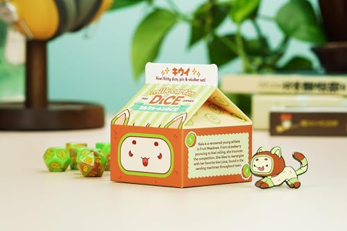 1985 Games Kiwi Kawaii Cat Dice Set – Milk Carton-Inspired Dice for DND | TTRPGs & Tabletop Roleplaying - color: Kiwi