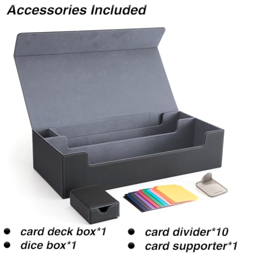 MTG Deck Box Holds 5 Display Card Deck Boxes with Playmat and Dice Box,Includes 10 colorful dividers and 1 card supporter, Trading Card Storage Box For Magic Game Cards (Black and Grey) | Holds 5 Deck Boxes (not included)/650 Single/520 Double-Sleeved Car