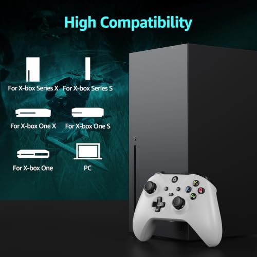Kamylorus 2-Pack Wired Controller for X-BOX One/PC, Hall Effect Joysticks&Triggers Gamepad with Turbo, 3.5mm Headphone Jack/Dual Vibration, Compatible with X-BOX One/S/X, X-BOX Series S/X, PC, IOS, Android Platforms(2 Pack, White&Black, 7.2ft) - color: Bl