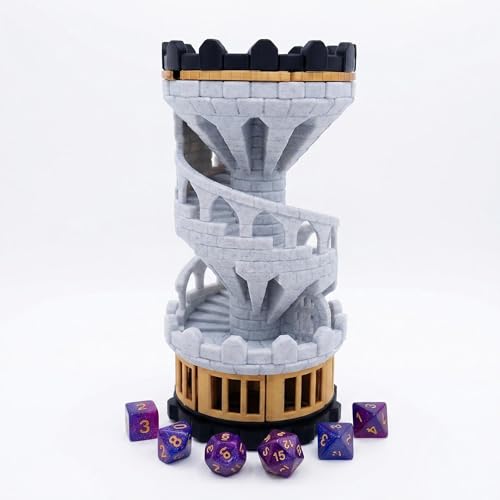 Spiral Staircase Dice Tower with Mechanical Trapdoor Top and Hidden Storage Base - Plastic Portable Castle Fortress Dice Roller for DND, RPG, and Tabletop Gaming (Mechanical Castle) - color: Mechanical Castle