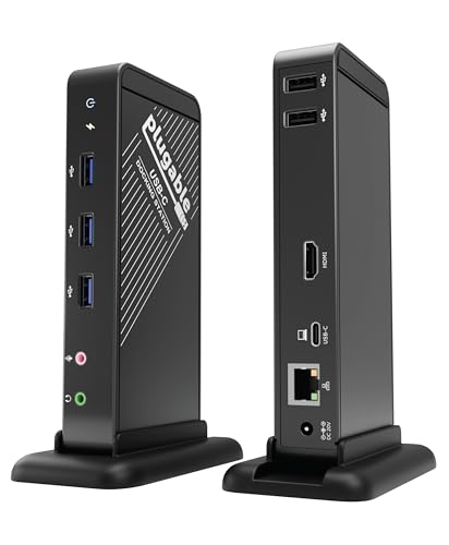 Plugable USB-C Dock with 4K HDMI and 60W Charging, Compatible with MacBook Neo, Thunderbolt 3/4, USB4, and USB-C macOS, Windows, and Chromebook, 1Gbps Ethernet, 3X USB 3.0, 2X USB 2.0, Driverless