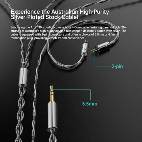 ARTTI T10 in Ear Earphone, 14.2mm Dual Magnetic Circuit Planar Driver HiFi IEM Earbuds, Wired in Ear Monitor, Gaming Earphone for Musician Singer Audiophile - size: 4.4 mm Plug