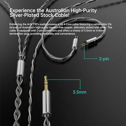 ARTTI T10 in Ear Earphone, 14.2mm Dual Magnetic Circuit Planar Driver HiFi IEM Earbuds, Wired in Ear Monitor, Gaming Earphone for Musician Singer Audiophile - size: 4.4 mm Plug