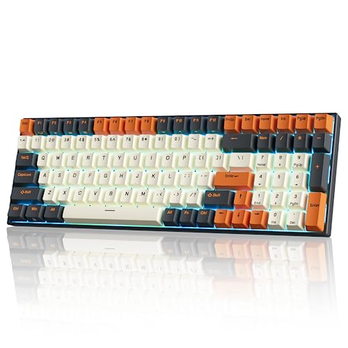 RK ROYAL KLUDGE RK100 Wireless Mechanical Keyboard RGB Backlit Bluetooth5.1/2.4G/Wired 96% Full Size 100-Key Hot Swappable Gaming Keyboard Brown Switch Carbon | 96% Full Size Keyboard with 3750mAh battery, 2.4Ghz/Bluetooth 5.1/Wired, Hot Swappable, Number
