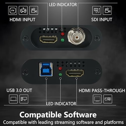 4k HDMI SDI Video Capture Card, 4K30 HDMI to USB 3.0 Capture Card for Streaming Work with Camera/Xbox/PS4/PS5/PC/OBS