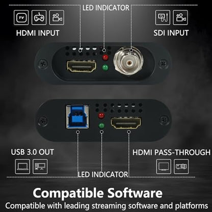 4k HDMI SDI Video Capture Card, 4K30 HDMI to USB 3.0 Capture Card for Streaming Work with Camera/Xbox/PS4/PS5/PC/OBS