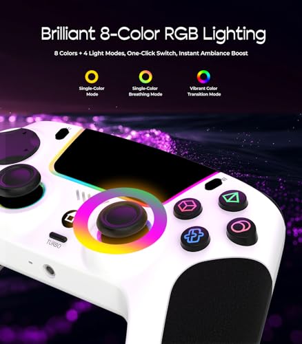 LED Wireless Controller for PS5,with PS5 Pro/PC/iOS/Android/MAC/Steam Deck, Hall-effect joysticks/ Programmable/Dual Vibration/ Turbo & Macro /8 Color RGB Lighting/1000mAh Battery,3.5mm Audio Jack/6-Axis Motion Contro Gamepad - color: White