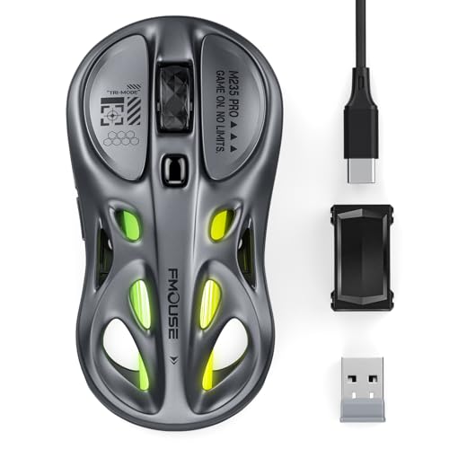 FMOUSE Wireless Mouse Tri-Mode 2.4G & Dual Bluetooth & Wired, Hollow RGB, 65g, 4800 DPI, USB-C Rechargeable, Gaming & Office, for Mac Laptop iPad PC – Gray - color: Gray