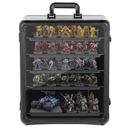 Miniature Storage Case with 6 Metal Trays Aluminum Frame Case with Lock Large Capacity Miniature Display Case