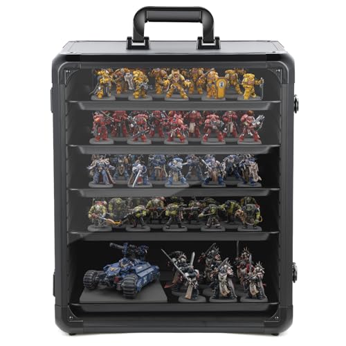 Miniature Storage Case with 6 Metal Trays Aluminum Frame Case with Lock Large Capacity Miniature Display Case