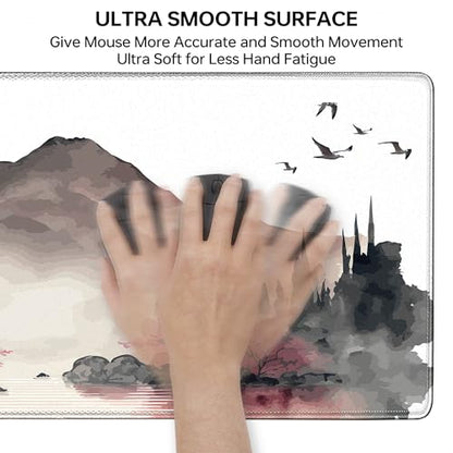 Japanese Cherry Blossom Large Gaming Mouse Pad,Mouse Pad Gaming for Desk 31.5 x 11.8 in Mouse Mat Desk Pad,Extended Keyboard Mousepad Desk Mat with Non-Slip Base and Stitched Edge for Gaming Office - color: Cherry Blossom Mountain